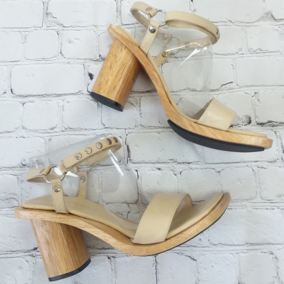 Chunky Wood Retro Heels Studded - Picture 1 of 8